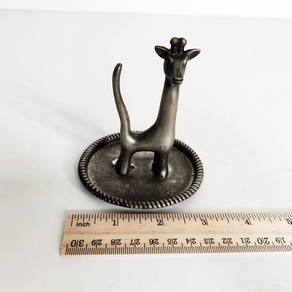 Vintage Silver Plated Giraffe Ring Holder Trinket Dish Hong Kong Whimsical